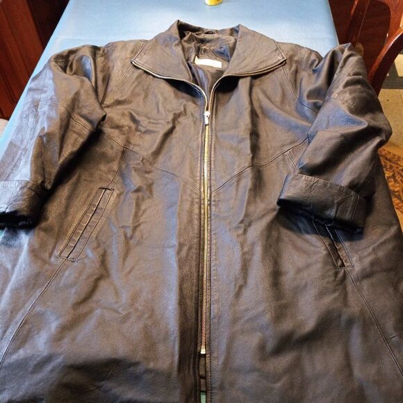 Vintage Venezia Black Leather Front Zip Women's Coat - Picture 1 of 11